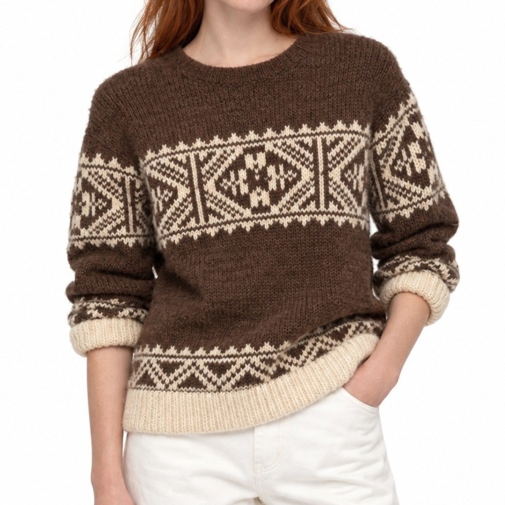 VTG Polo Sport Ralph Lauren Wool Sweater Women Medium Brown Fair Isle Chunky 90s